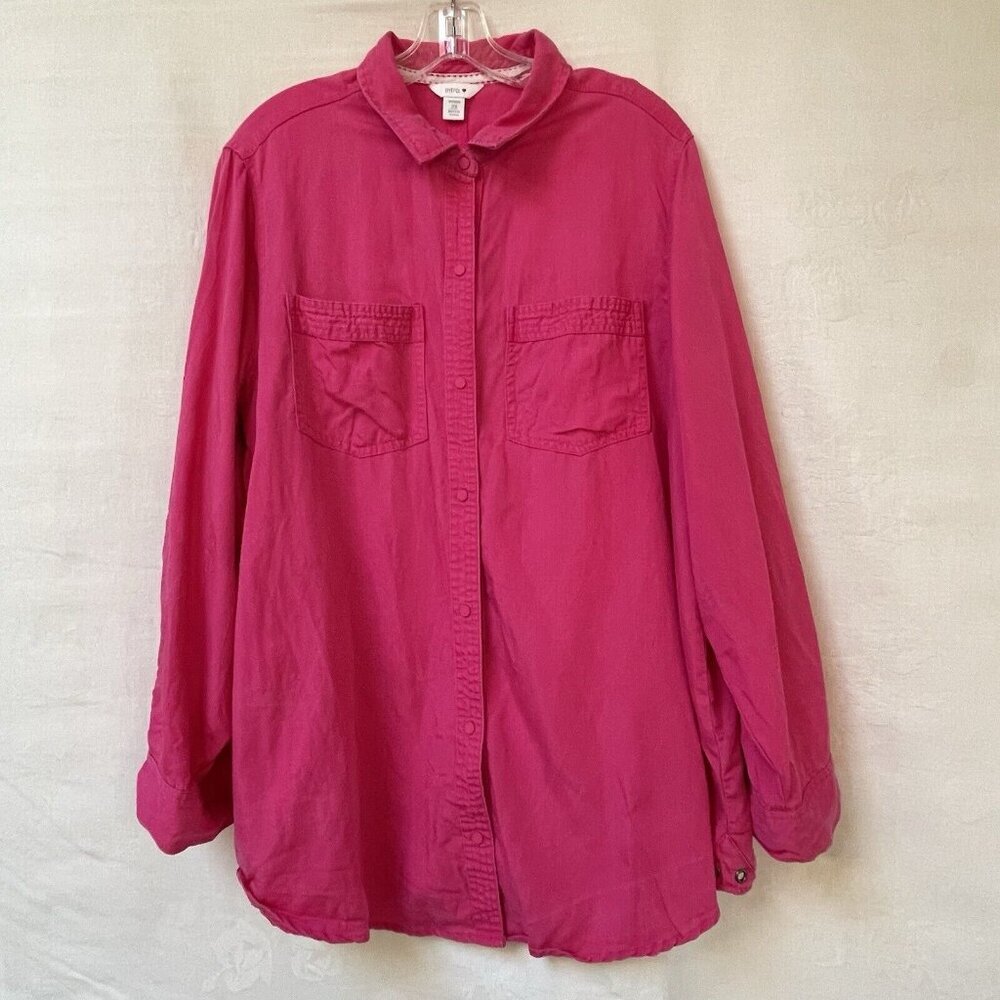Intro Blouse Womens 2X Boyfriend Shirt Pink Button‎ Up Top Long Sleeve Lyocell